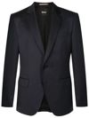 Hugo Boss Boss Notched Lapel Padded Shoulder Jacket With Eyelet Design In Blue