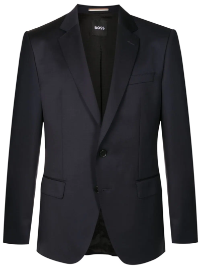 Hugo Boss Single-breasted Fitted Blazer In Blue