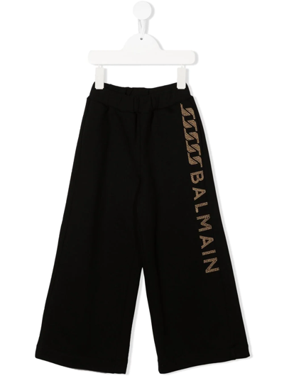 Balmain Kids' Stud-embellished Logo-detail Trousers In Black