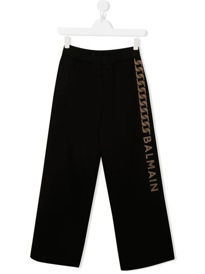 Balmain Kids' Stud-embellished Logo-detail Trousers In Black