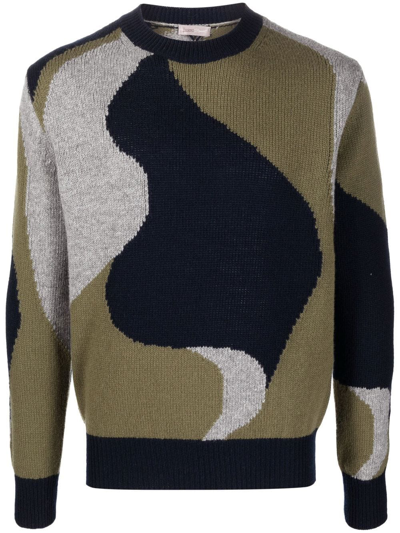 Herno Abstract-pattern Knitted Crew-neck Jumper In Blue,green