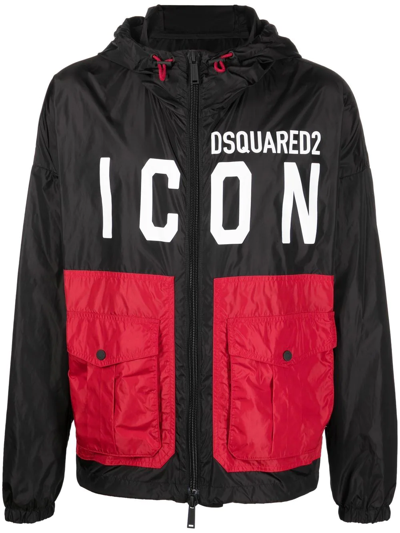 Dsquared2 Icon Colour-block Logo-print Jacket In Black