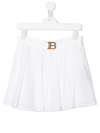 BALMAIN LOGO-PLAQUE PLEATED SILK SKIRT