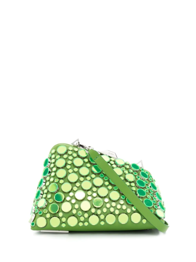 Attico Midnight Studded Leather Clutch Bag In Fluo Green