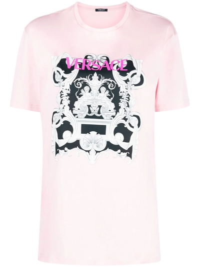 Versace Pink Top Tee Graphic Print Cotton T-shirt