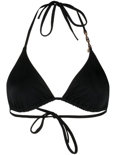 Versace Greek Key-embellished Bikini Top In Black