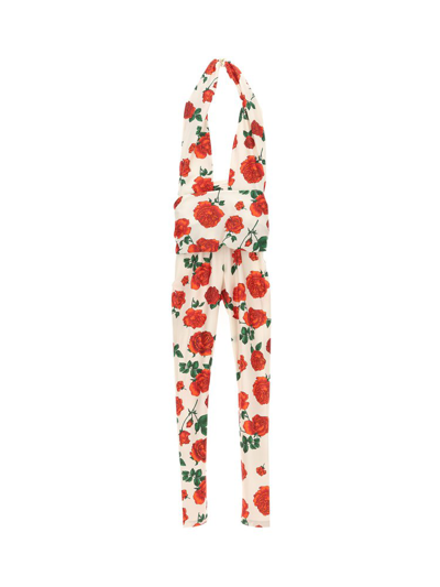 Saint Laurent Floral Printed Sleeveless Jumpsuit In Red