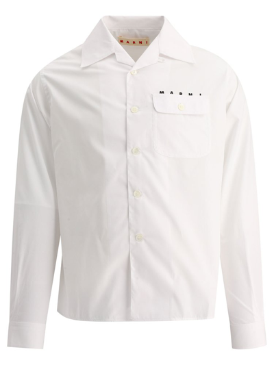 Marni Logo Print Buttoned Long Sleeved Shirt In White