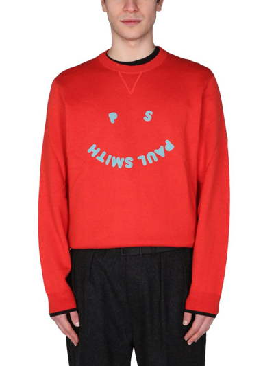 Ps By Paul Smith Ps Paul Smith Smiley Logo Crewneck Sweatshirt In Red