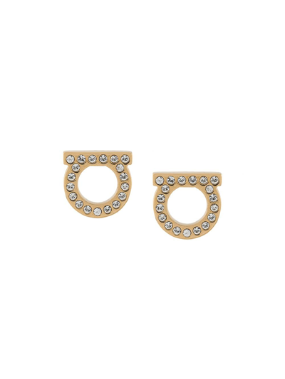 Ferragamo Gold Tone Gancini Crystal Earrings