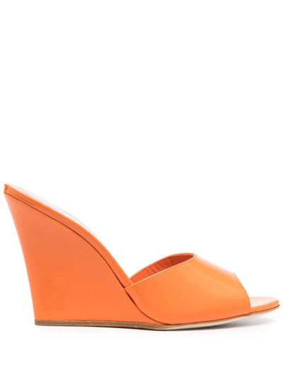 Paris Texas Orange Wanda 110 Patent Leather Wedge Mules