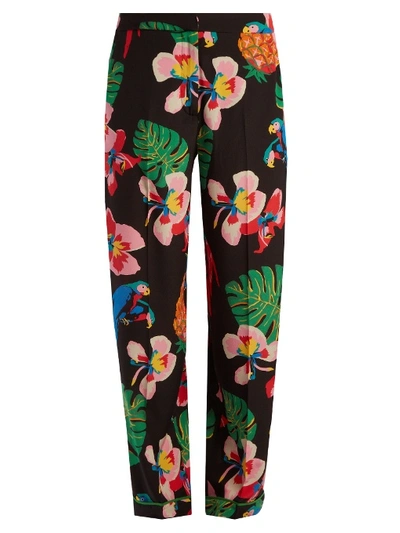 Valentino Tropical Dream-print Silk Crepe De Chine Trousers In Multicolor