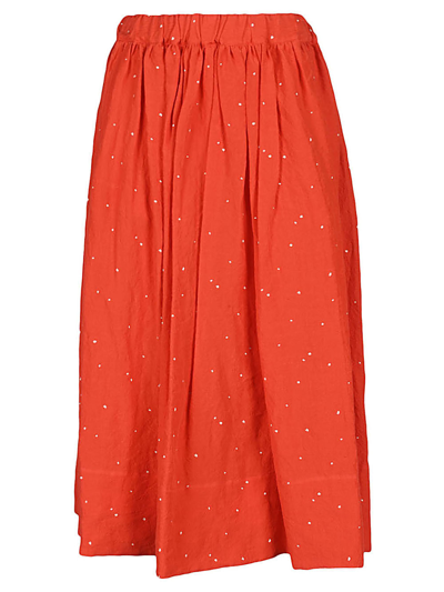 Apuntob Cotton Pois Midi Skirt In Red