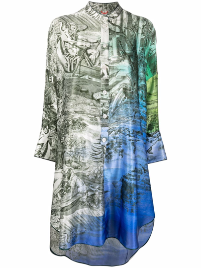 F.r.s For Restless Sleepers For Restless Sleepers Asymmetric Printed Shirt Dress In Blue