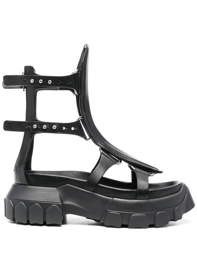 Rick Owens 40mm Tractor Spartans Leather Sandals In Nero
