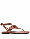 Valentino Floral Appliqué Leather Sandals In Brown