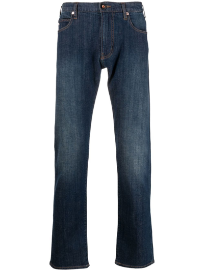 Emporio Armani Straight Leg Denim Jeans In Blue