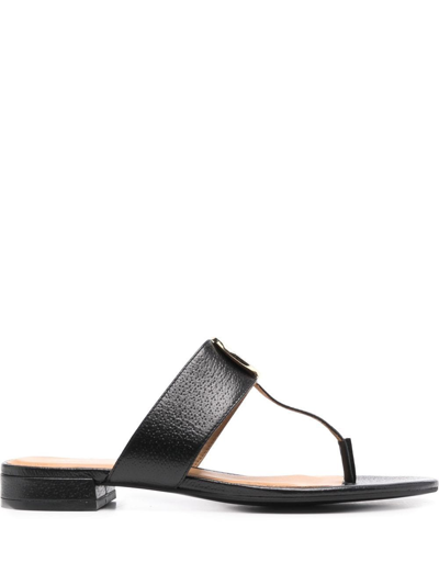 Emporio Armani Leather Thong Sandals In Black