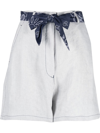 Emporio Armani High-waisted Cotton Shorts In Beige