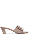 Roger Vivier Beige Patent Leather Love Buckle Sandals For Women In Brown