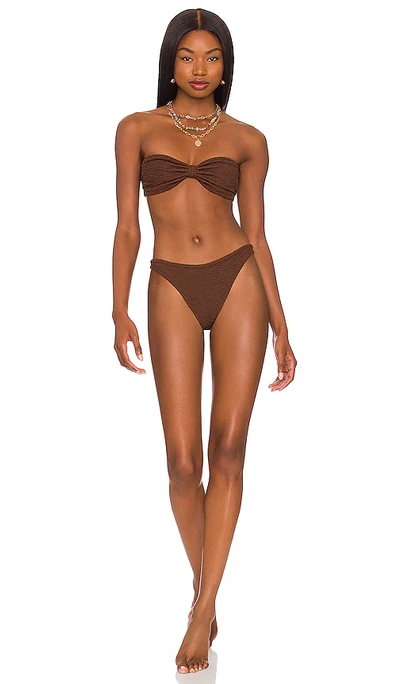 Hunza G Jean Bikini Set In Metallic Chocolate