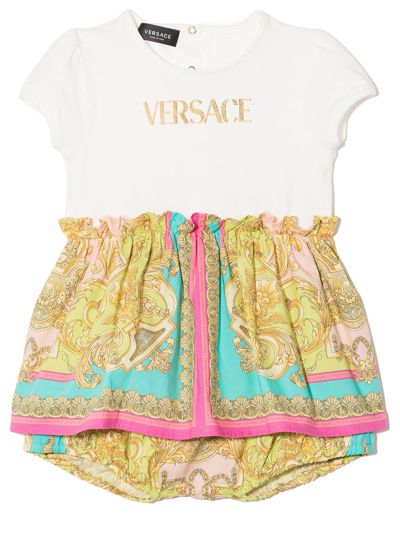 Versace Babies' Barocco Goddess Print Shorties In White
