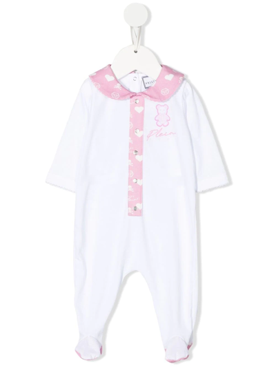 Philipp Plein Babies' 泰迪熊印花连体衣 In White