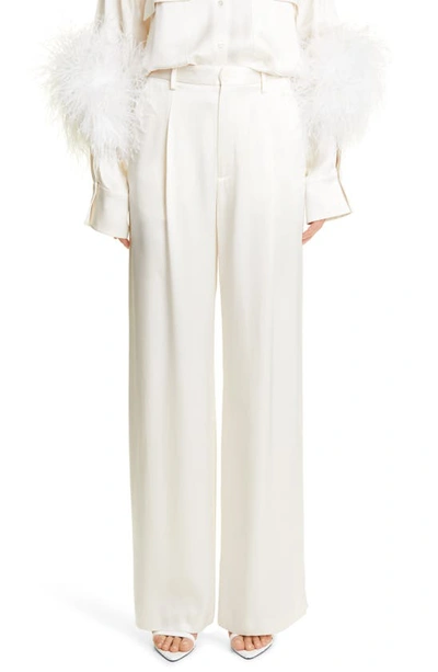 Lapointe Pleated Double Face Satin Relaxed Fit Pants In Ivory