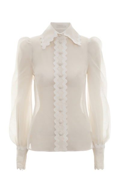 Zimmermann High Tide Ric Rac-trimmed Linen And Silk-blend Shirt In White