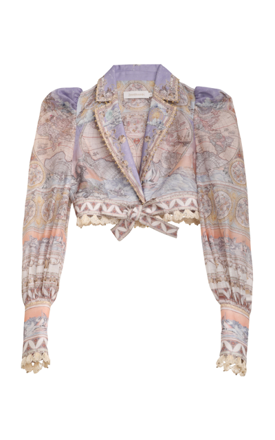 Zimmermann High Tide Cropped Printed Linen And Silk-blend Shirt In White