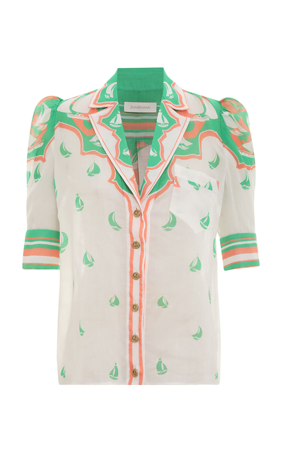 Zimmermann High Tide Sailboat Print Ramie Button-up Shirt In Multicolour