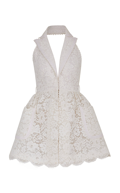 Zimmermann High Tide Belted Embellished Corded Lace Halterneck Mini Dress  In White | ModeSens