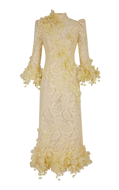 Zimmermann High Tide Floral-embroidered Cotton-blend Lace Midi Dress In Lemon