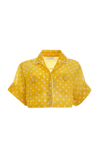 Zimmermann Women's High Tide Linen-silk Cropped Shirt In Print