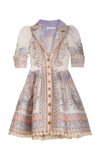 Zimmermann High Tide Belted Embellished Printed Linen And Silk-blend Mini Dress In Print