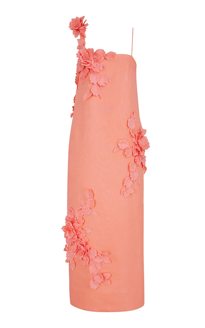 Zimmermann High Tide Lift Off Floral-appliquéd Linen Maxi Dress In Pink