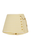 Zimmermann High Tide Wrap-effect Embellished Striped Cotton-blend Shorts