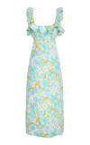 Zimmermann High Tide Frilled Midi Dress Aqua Ikat Floral In Floral