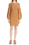 Staud Marylebone Long Sleeve Sweater Minidress In Camel