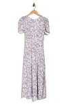 Afrm Jamie Print Open Back Short Sleeve Dress In Lilac Ditsy