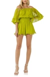 Endless Rose Off The Shoulder Ruffle Sleeve Romper In Lime Green