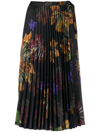 Off-white Floral Print Pleated Midi Skirt In Black Multicolor