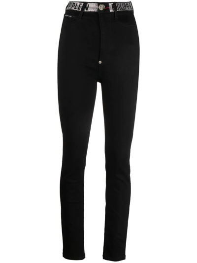 Philipp Plein Logo-embellished High-waist Skinny Jeans In Schwarz