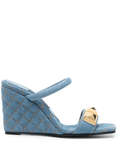 Philipp Plein 110mm Stud-detail Wedge Sandals In Blue