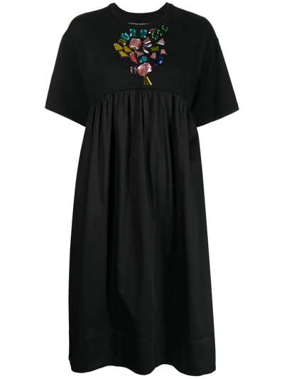 Cynthia Rowley Gem Stone T-shirt Midi Dress In Black