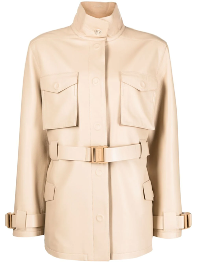 Off-white Single-breasted Belted-waist Coat In Neutrals