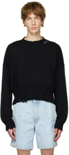 Marni Deconstructed Contrast-stitch Relaxed-fit Cotton Knitted Jumper In 00n99 Black