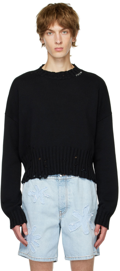 Marni Deconstructed Contrast-stitch Relaxed-fit Cotton Knitted Jumper In Black