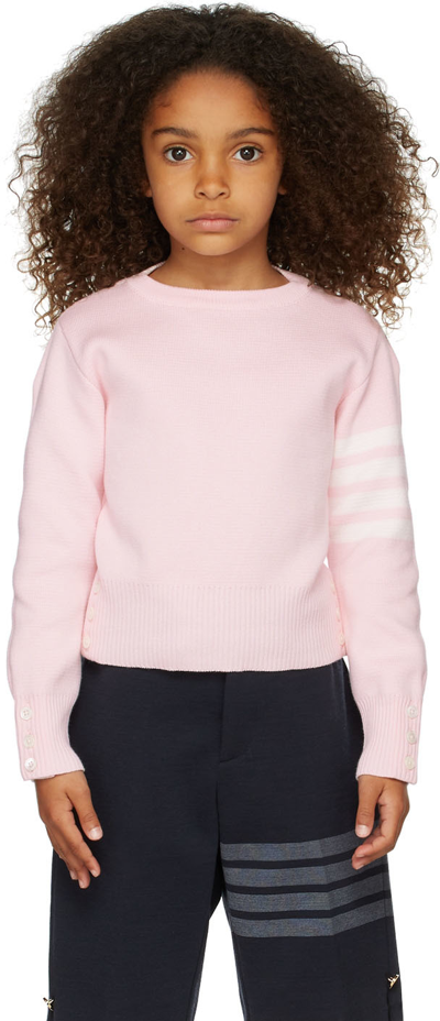Thom Browne Kids' Stripe-detail Long-sleeved Jumper In Pink