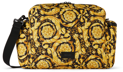 Versace Baby Black & Gold Barocco Diaper Bag In Nero+oro